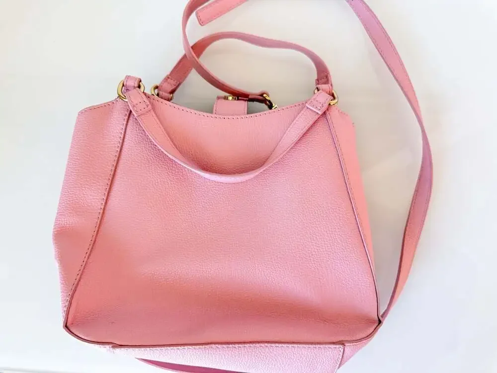 Tommy Hilfiger Pink Pebbled Leather Signature Stripe Crossbody Handbag